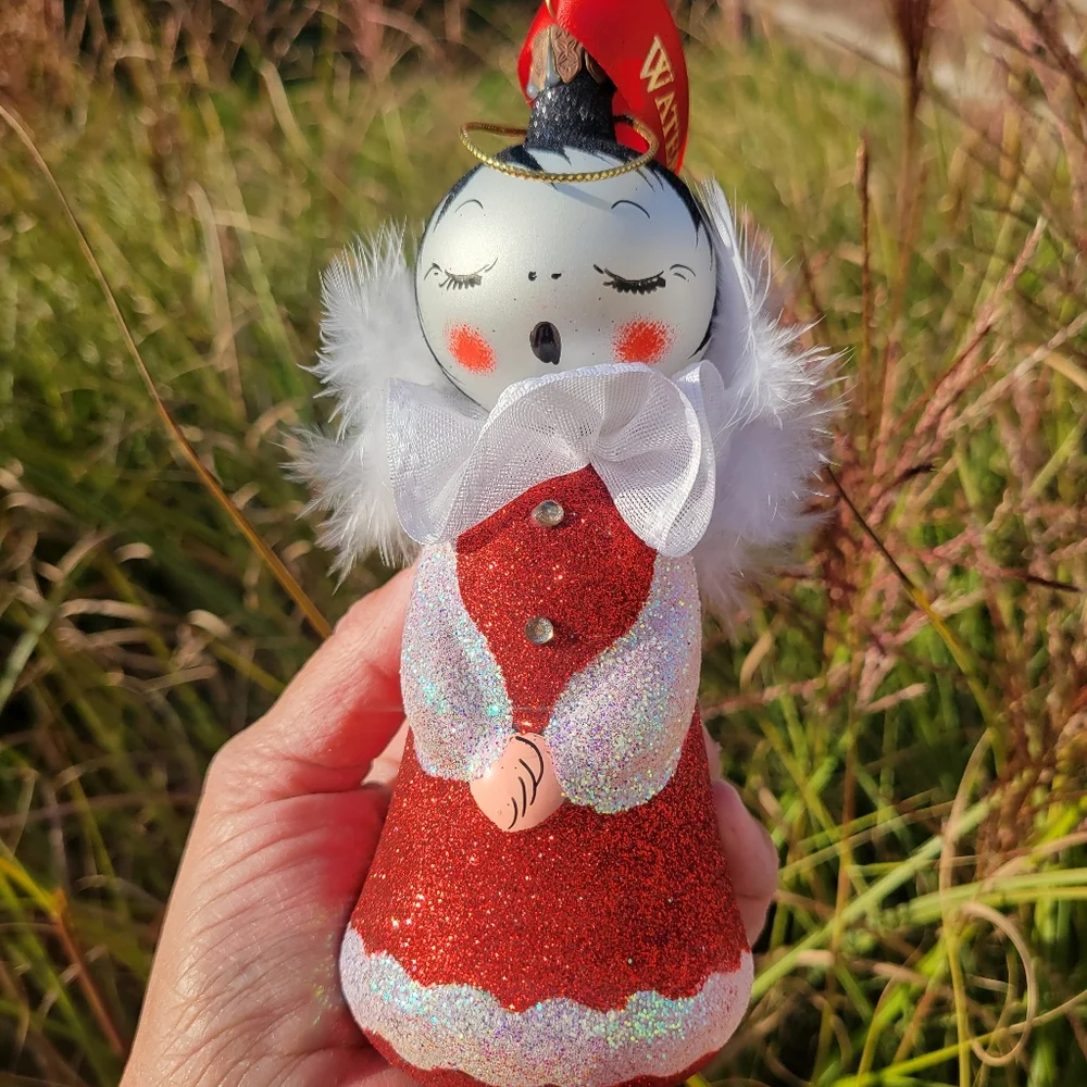 Waterford Sugar Plum Angel Duo Red & Purple Ornaments ~ Czech ~ Retired